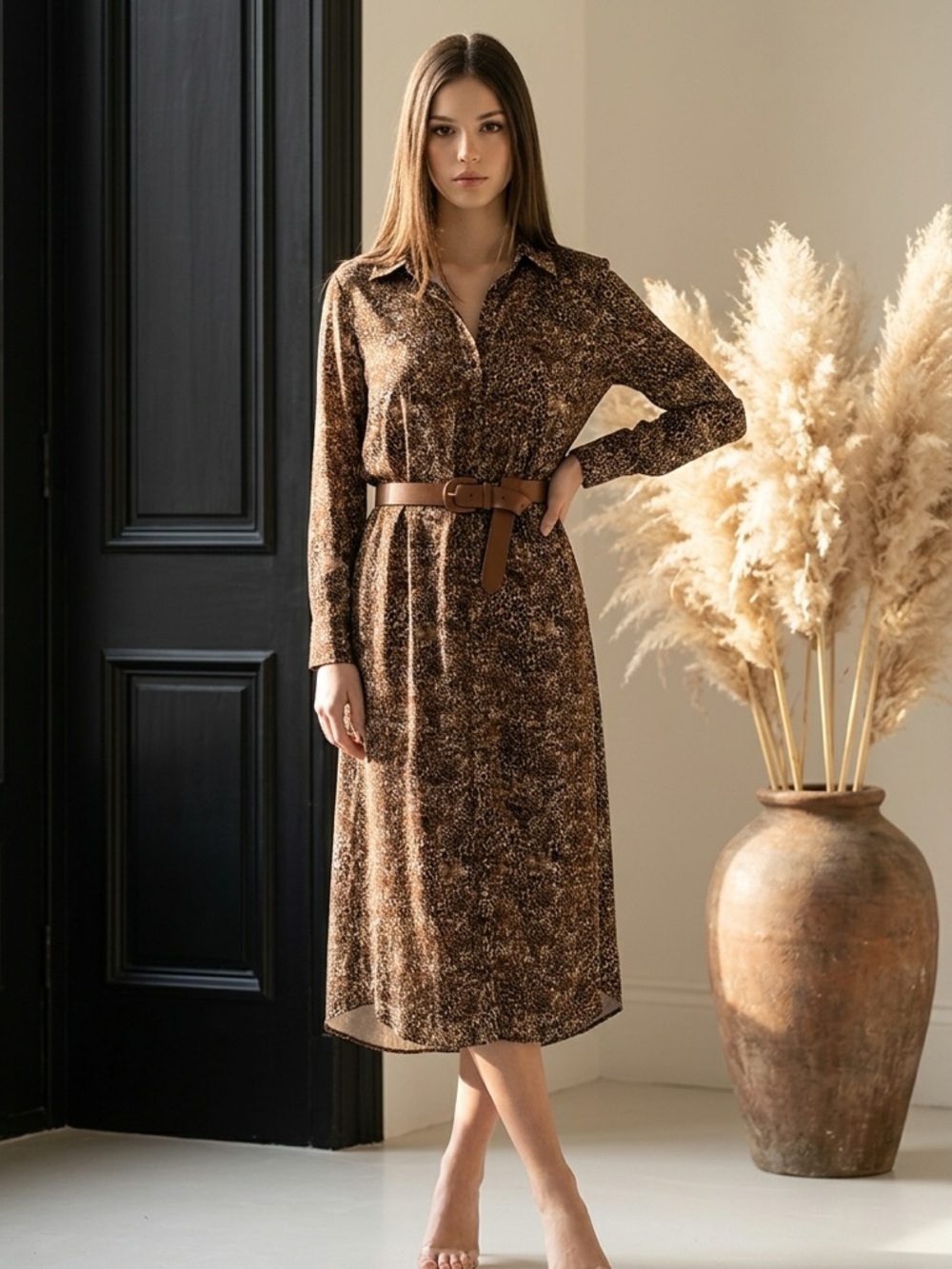 NWT L’agence Button Down animal print Shirt Dress Slinky size S/P